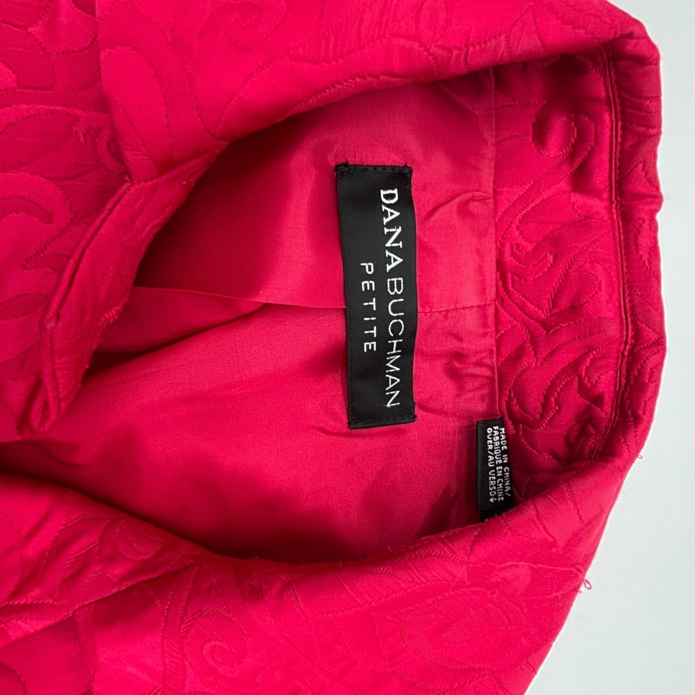Dana‎ Buchman Petite Red Jacquard Blazer Jacket Button Front Textured Women - Picture 4 of 9
